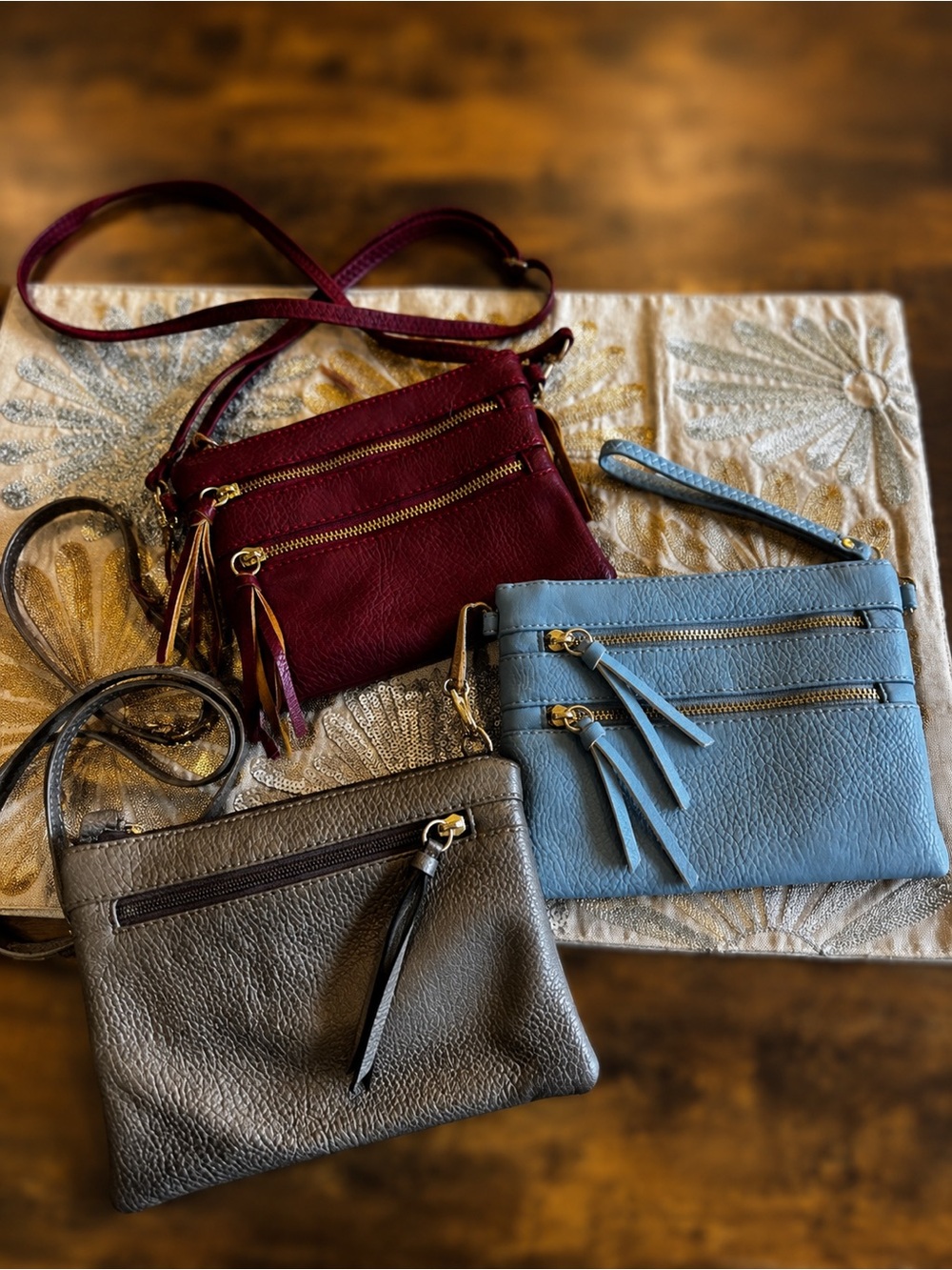 Women’s Genuine Leather Crossbody Bag - Red, Blue, Bronze